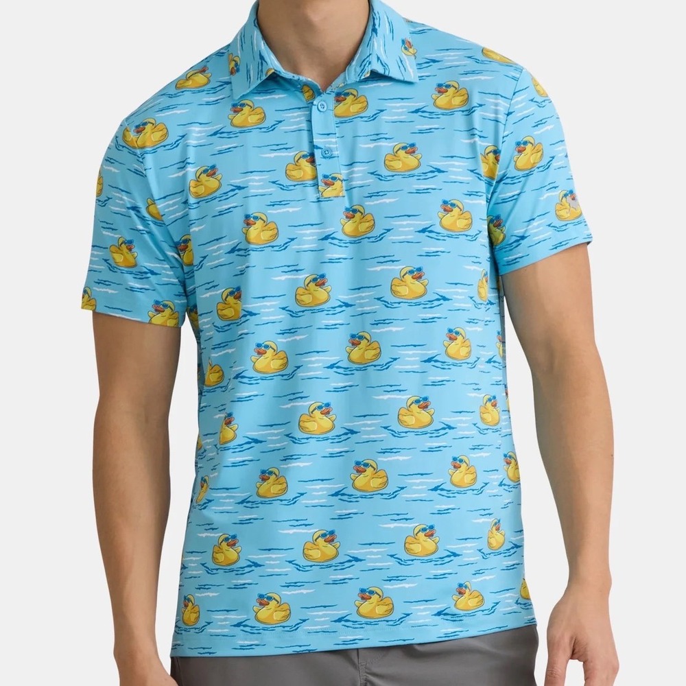 Birdie Bound Mens 3XL Blue Rubber Ducky Golf Polo Shirt Short Sleeve Performance